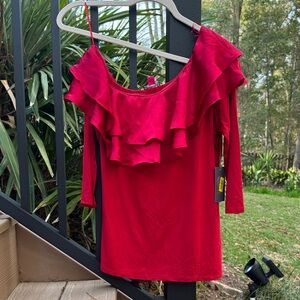 Vince Camuto Red Ruffle Off-Shoulder Blouse